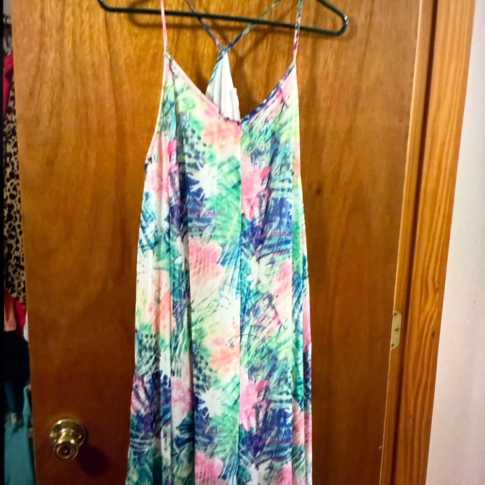 Peach Love California Tropical Print Maxi Dress
